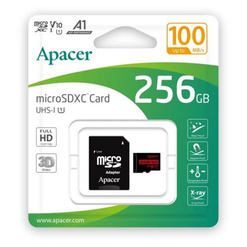 Карта памяти microSDXC (UHS-1) Apacer 256 ГБ класс 10 V10 A1 R100 МБ/с (адаптер SD)