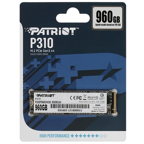 Накопичувач SSD M.2 Patriot P310 960GB NVMe 2280 PCIe 3.0x4 3D NAND TLC