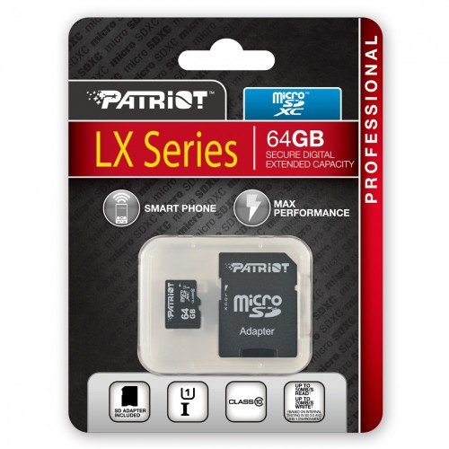 Карта пам'яті microSDXC (UHS-1) Patriot LX Series 64Gb class 10 (adapter SD)