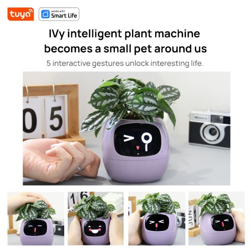 Інтерактивний розумний горщик для рослин Ivy Smart Planter Tuya AI, Purple