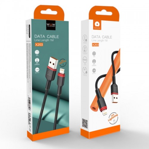 Кабель WUW-X203 USB Lightning 2,4А черный