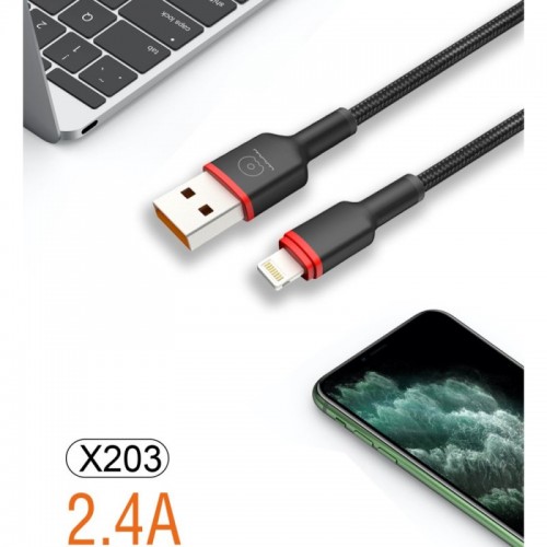 Кабель WUW-X203 USB Lightning 2,4А черный