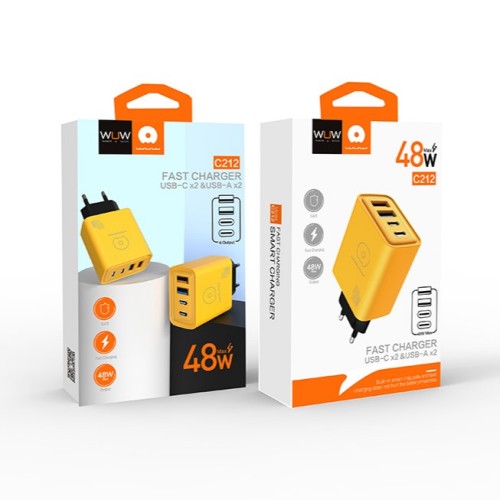 Мережевий зарядний пристрій WUW-C212 48W Charger 2 USB C + 2 USB C yellow
