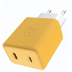 Мережевий зарядний пристрій WUW-C189 PD 20W Charger USB C + USB C yellow white