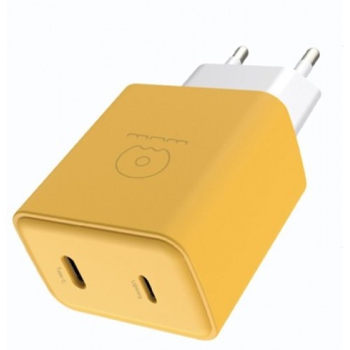 Сетевое зарядное устройство WUW-C189 PD 20W Charger USB C + USB C жёлто-белое