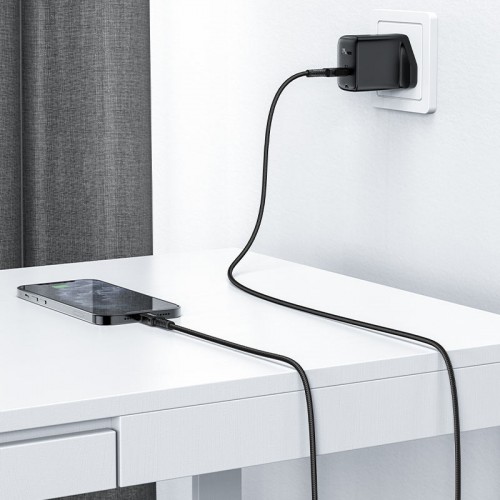 Кабель ACEFAST C4-01 Type-C — iP 3A, 30 Вт, 1,8 м, нейлон, цинковые коннекторы, чёрный