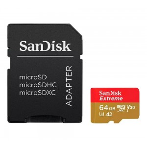 Карта пам'яті microSDXC (UHS-1 U3) SanDisk Extreme For Action Cams and Drones A2 64Gb class 10 V30 (R170MB/s,W80MB/s) (adapter)
