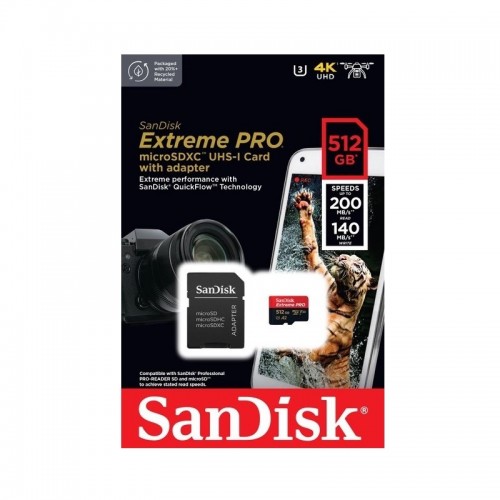 Карта пам'яті microSDXC (UHS-1 U3) SanDisk Extreme Pro A2 512Gb class 10 V30 (R200MB/s,W140MB/s) (adapter)