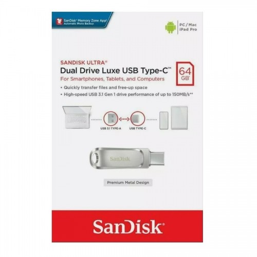 Флеш-накопитель SanDisk USB 3.1 Ultra Dual Luxe Type-C 64 ГБ (150 МБ/с)