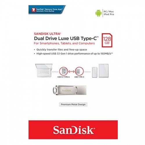 Флеш-накопитель SanDisk USB 3.1 Ultra Dual Luxe Type-C 128 ГБ (150 МБ/с)