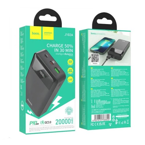 Зовнішній акумулятор HOCO J102A Cool figure PD20W+QC3.0 power bank (20000mAh) Black