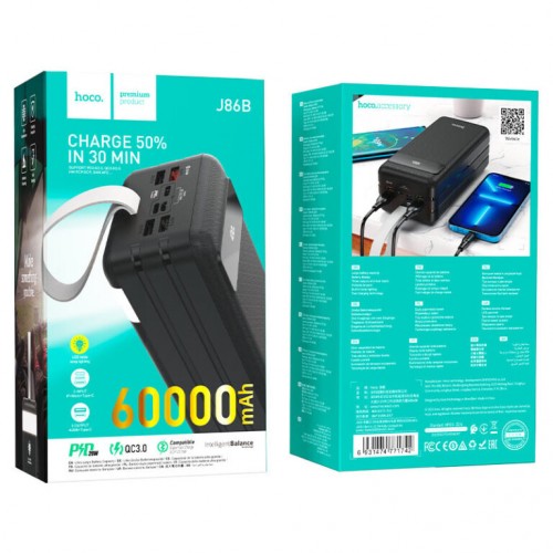 Внешний аккумулятор HOCO J86B Electric 22.5W полностью совместимый power bank (60000mAh) Черный