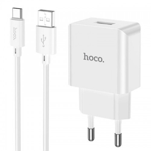Мережевий зарядний пристрій з кабелем HOCO C106A Leisure single port charger set(Type-C) White