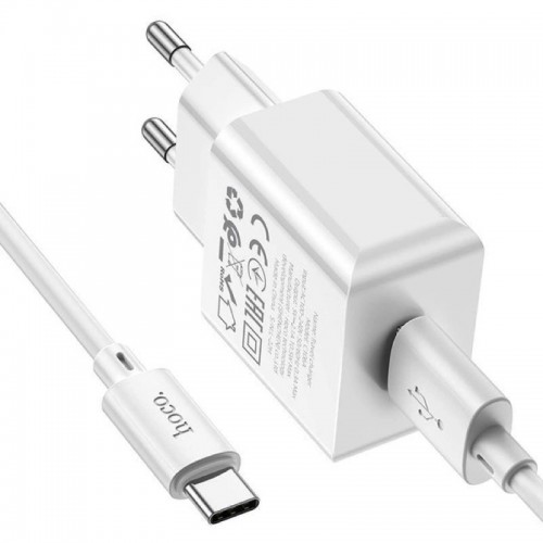 Мережевий зарядний пристрій з кабелем HOCO C106A Leisure single port charger set(Type-C) White