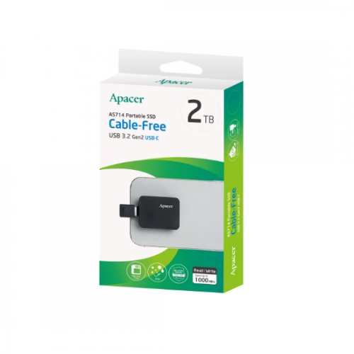 Портативный SSD Apacer AS714 2 ТБ USB 3.2 Gen.2 чтение/запись 1000 МБ/с чёрный