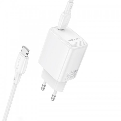 Мережевий зарядний пристрій з кабелем BOROFONE BN26 Fuente single-port PD20W charger set (C to C) (EU) White
