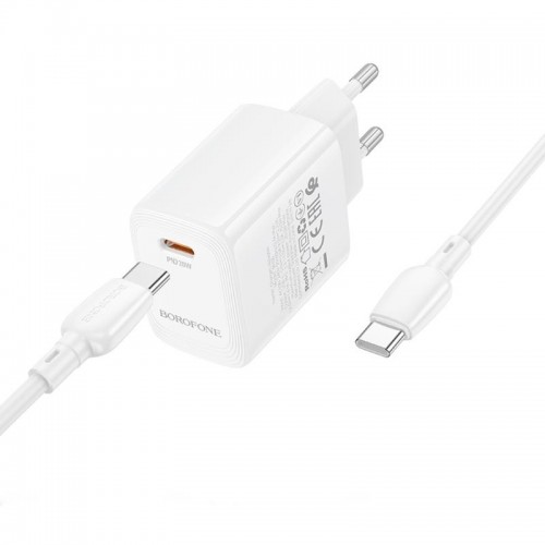 Мережевий зарядний пристрій з кабелем BOROFONE BN26 Fuente single-port PD20W charger set (C to C) (EU) White