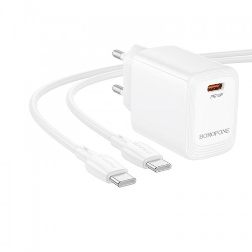 Мережевий зарядний пристрій з кабелем BOROFONE BN26 Fuente single-port PD20W charger set (C to C) (EU) White