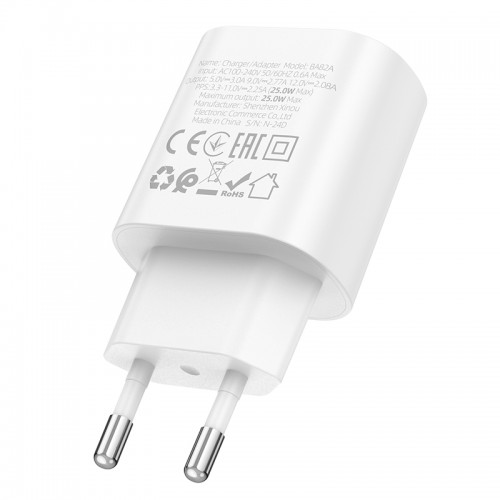Сетевое зарядное устройство BOROFONE BA82A Platinum однопортовое PD25W (EU) Белое