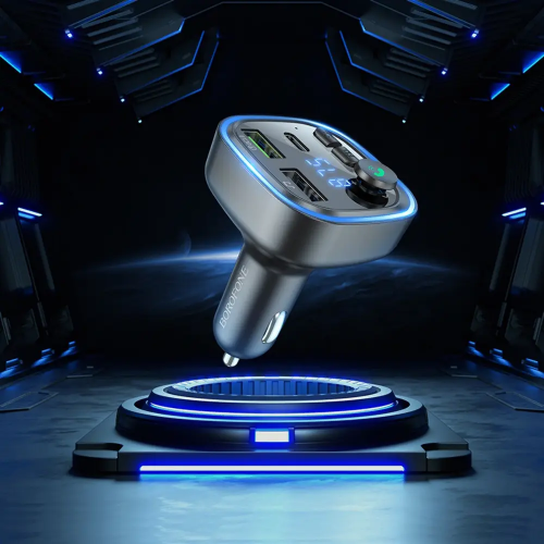 АЗП с FM-модулятором BOROFONE BC48 Broad QC3.0 автомобильный Bluetooth FM-трансмиттер 18W Черный