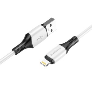 Кабель BOROFONE BX79 USB to iP 2.4A, 1 м, силикон, силиконовые коннекторы, белый