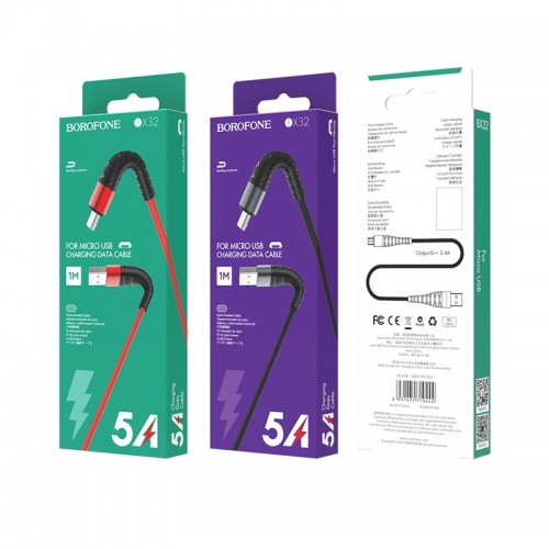 Кабель BOROFONE BX32 USB — Micro 2,4 A, 1 м, нейлон, разъёмы из алюминия + TPE, чёрный