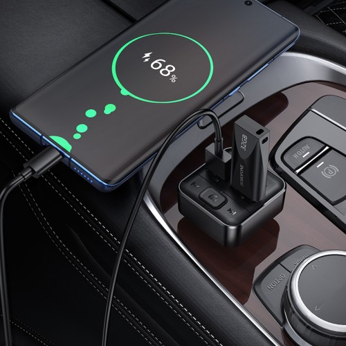 АЗП с FM-модулятором BOROFONE BC63 Selecto car BT FM трансмиттер Черный