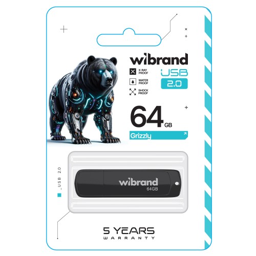 Флеш-накопичувач Wibrand USB 2.0 Grizzly 64Gb Black