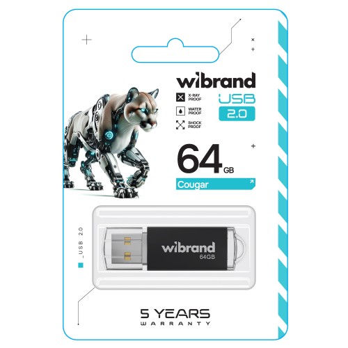 Флеш-накопитель Wibrand USB 2.0 Cougar 64Gb Black