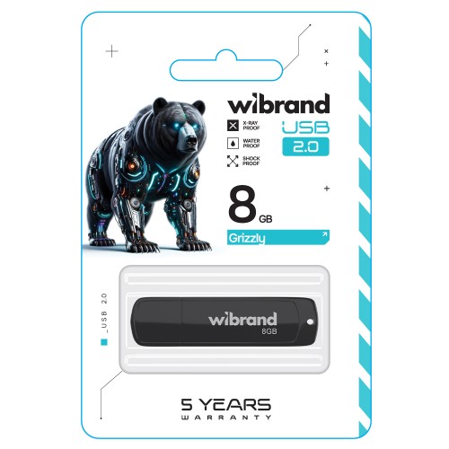 Флеш-накопитель Wibrand USB 2.0 Grizzly 8Gb Black
