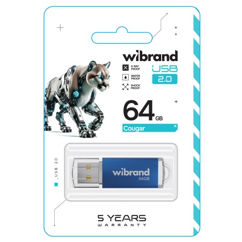 Флеш-накопитель Wibrand USB 2.0 Cougar 64Gb Blue