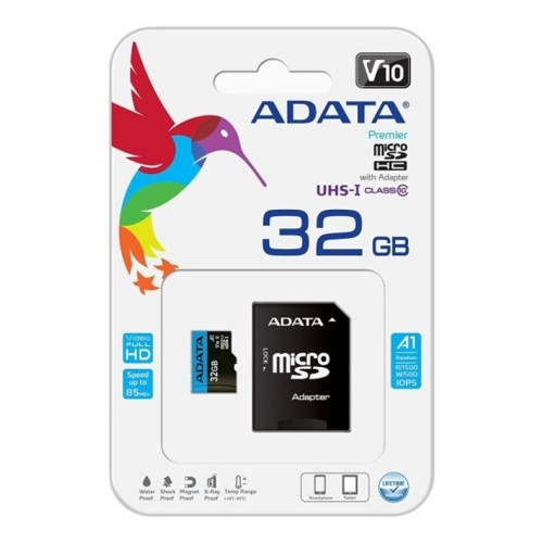 Карта памяти microSDHC (UHS-1) A-DATA Premier 32 Гб Class 10 A1 (R-100 Мб/с) (адаптер SD)