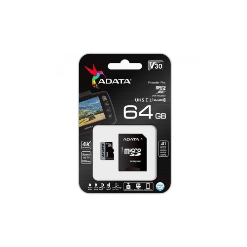 Карта пам'яті microSDXC (UHS-1 U3) A-DATA Premier Pro 64Gb Class 10 V30S A2 (R-100Mb/s W85Mb/s) (adapter SD)