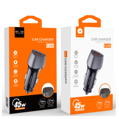 Автомобильное зарядное устройство WUW-C206 PD20W+QC3.0 Grey