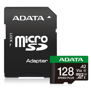 Карта пам'яті microSDXC (UHS-1 U3) A-DATA SPEED PLUS 128Gb Class 10 V30 A2 (R-180Mb/s W160Mb/s) (adapter SD)
