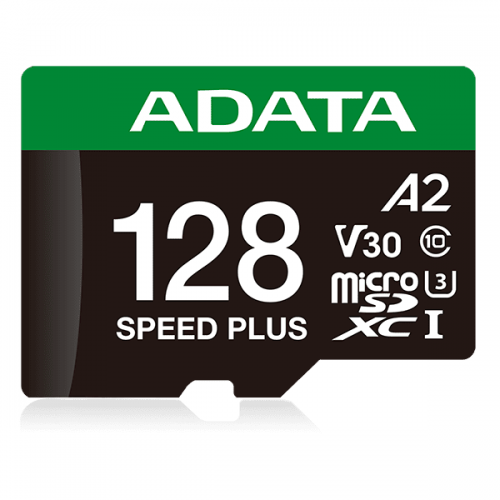 Карта пам'яті microSDXC (UHS-1 U3) A-DATA SPEED PLUS 128Gb Class 10 V30 A2 (R-180Mb/s W160Mb/s) (adapter SD)