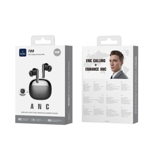 Беспроводные наушники TWS WIWU T33 PRO, ENC+ANC, IPX4, Black