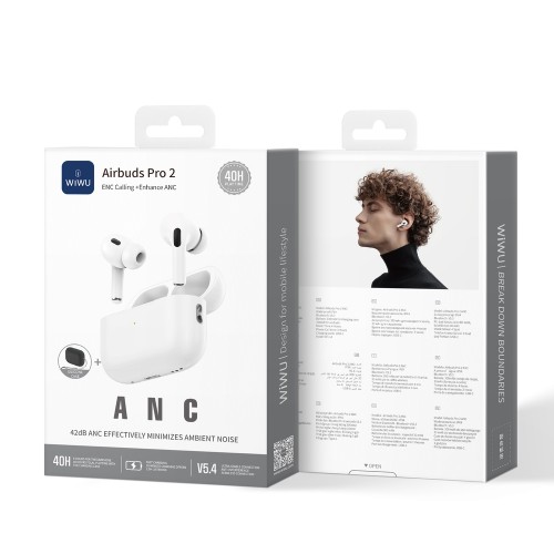 Беспроводные наушники TWS WIWU Airbuds Pro 2, ENC+ANC, White