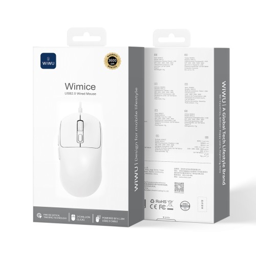Манипулятор мышь беспроводная WIWU USB2.0 Wired Mouse WM111 White