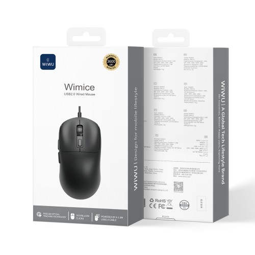 Манипулятор мышь беспроводная WIWU USB2.0 Wired Mouse WM111 Black