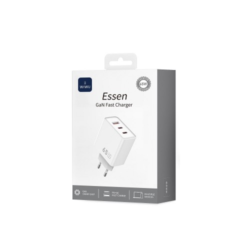 Сетевое зарядное устройство WIWU 65W Essen GaN Fast Charger 1A+2C Wi-G005 EU White