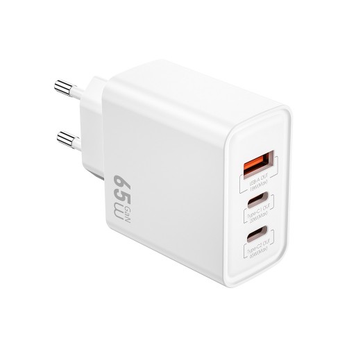 Сетевое зарядное устройство WIWU 65W Essen GaN Fast Charger 1A+2C Wi-G005 EU White
