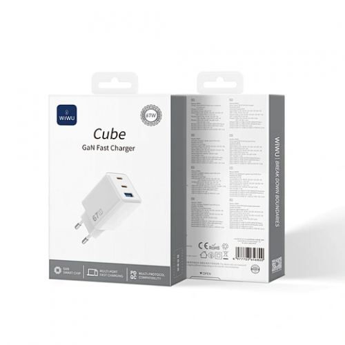 Сетевое зарядное устройство WIWU Cube 67W 2C+A GaN Fast Charger Wi-G026 EU White