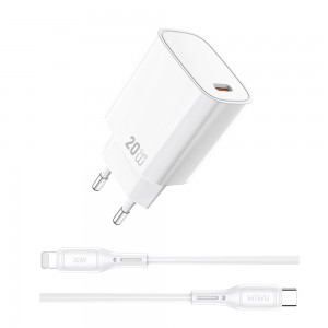 Мережевий зарядний пристрій WIWU 20W Essen GaN Fast Charger+ Cable Combo Wi-G007 C-L EU White