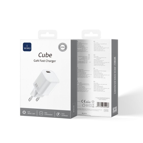 Сетевое зарядное устройство WIWU 20W Cube GaN Fast Charger 1C Wi-G014 EU White