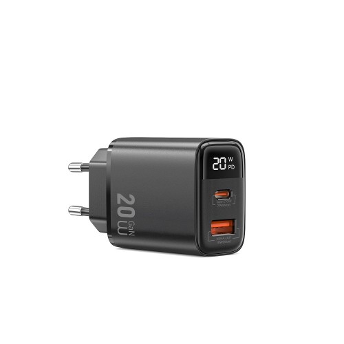 Сетевое зарядное устройство WIWU 20W Firefly GaN Fast Charger 1A+1C с цифровым дисплеем Wi-G009 EU Black