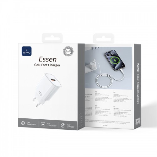 Сетевое зарядное устройство WIWU 18W Essen GaN Fast Charger Wi-G006 EU White