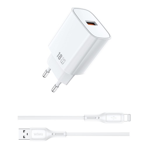 Сетевое зарядное устройство WIWU 18W Essen GaN Fast Charger + Cable Combo Wi-G006 A-L EU White