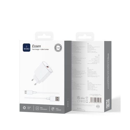 Сетевое зарядное устройство WIWU 2.4A Essen GaN Fast Charger Combo с кабелем A-M Wi-G023 A-M EU White