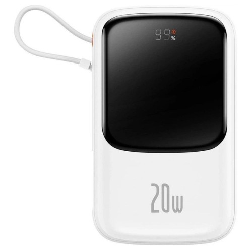 Зовнішній акумулятор Baseus Qpow Pro Digital Display Fast Charge Power Bank 10000mAh 20W iP Edition + cable Type-C 3A 0.3m White